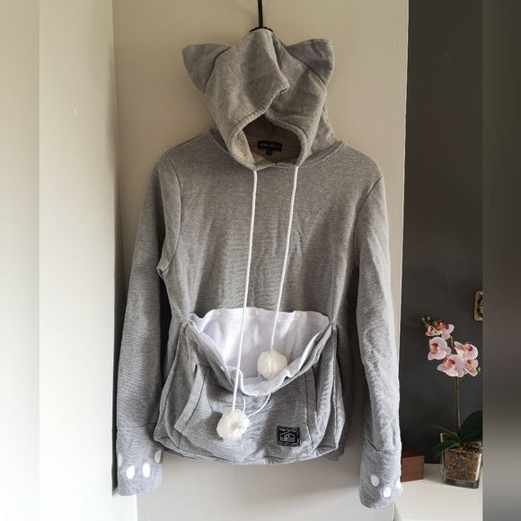 Grey cat hoodie with kangaroo pouch medium size - Picture 2 of 2